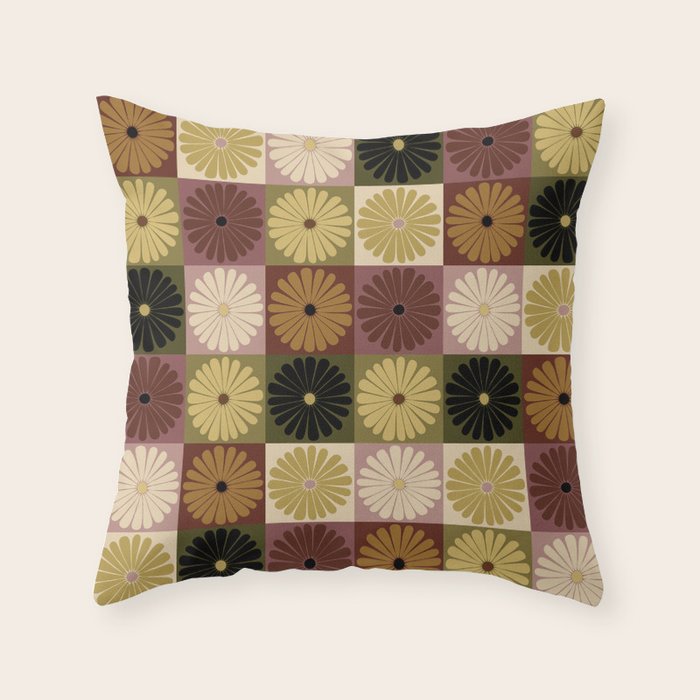 Retro Flowers Check Pattern III Throw Pillow Gallery Image 6