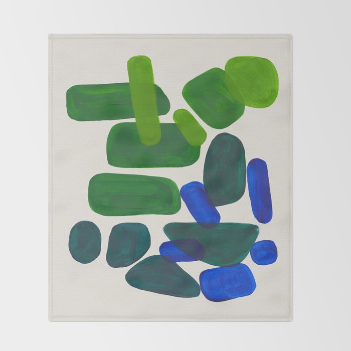 Minimalist Modern Mid Century Colorful Abstract Shapes Phthalo Blue Lime Green Gradient Overlapping Throw Blanket Gallery Image 2
