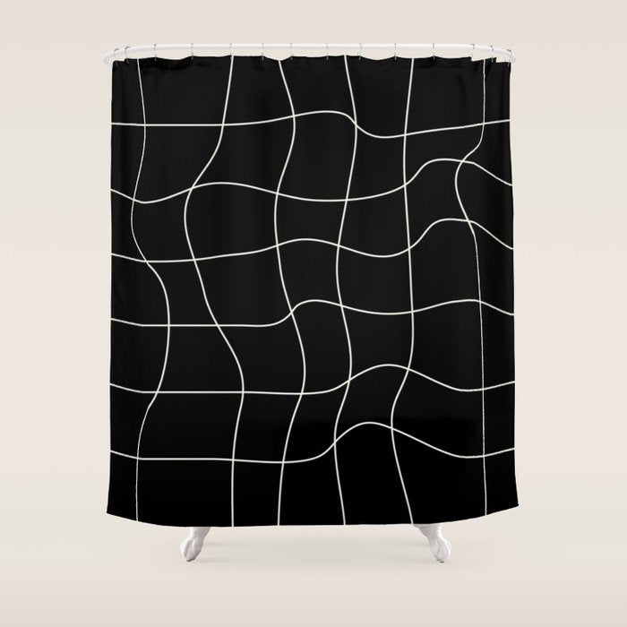 Warp Grid: Midnight Black Edition Shower Curtain Gallery Image 1