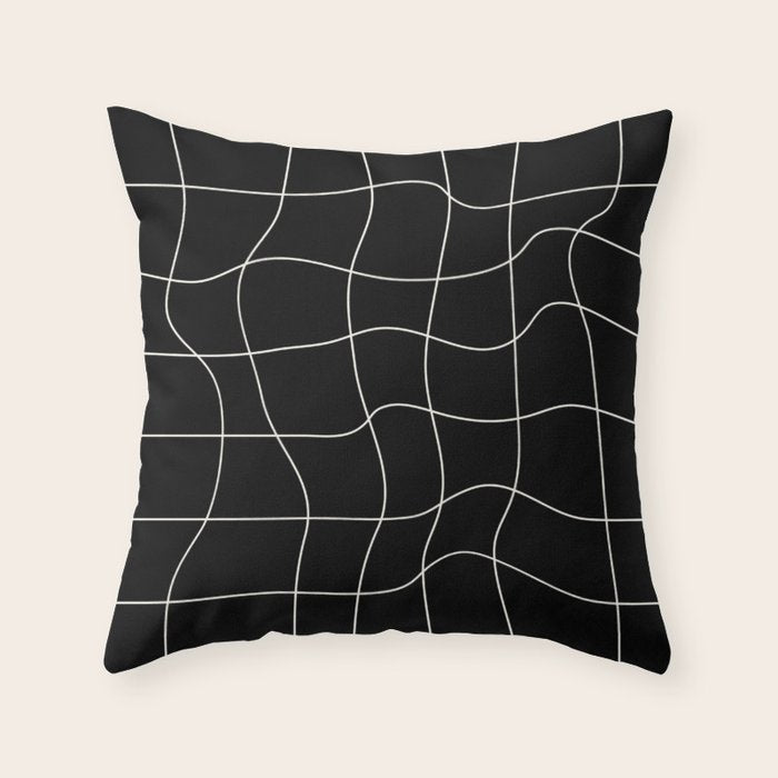 Warp Grid: Midnight Black Edition Throw Pillow Gallery Image 1