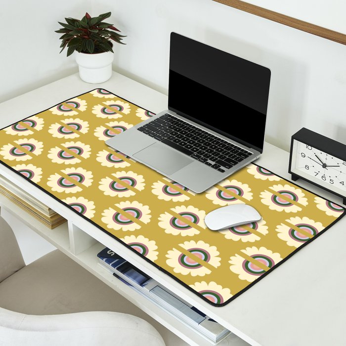 Retro Rainbow Flower - Gold Desk Mat Gallery Image 2