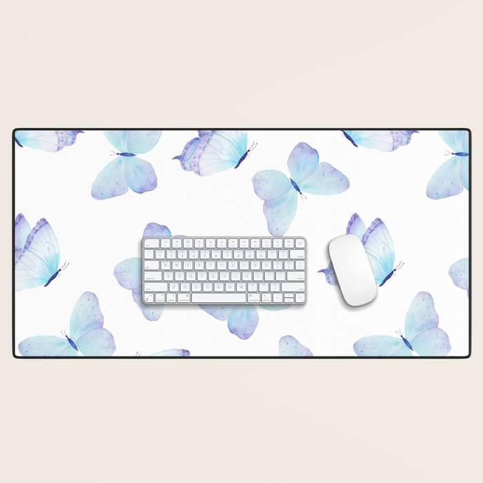 Lilac aqua blue watercolor hand painted butterfly Desk Mat Gallery Image 1