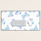 Lilac aqua blue watercolor hand painted butterfly Desk Mat Gallery Image 1