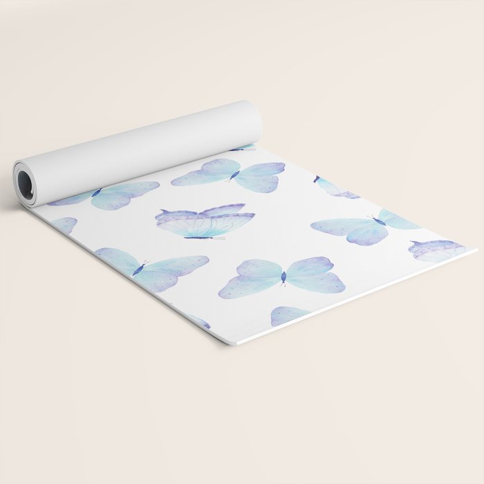 Lilac aqua blue watercolor hand painted butterfly Yoga Mat Gallery Image 2