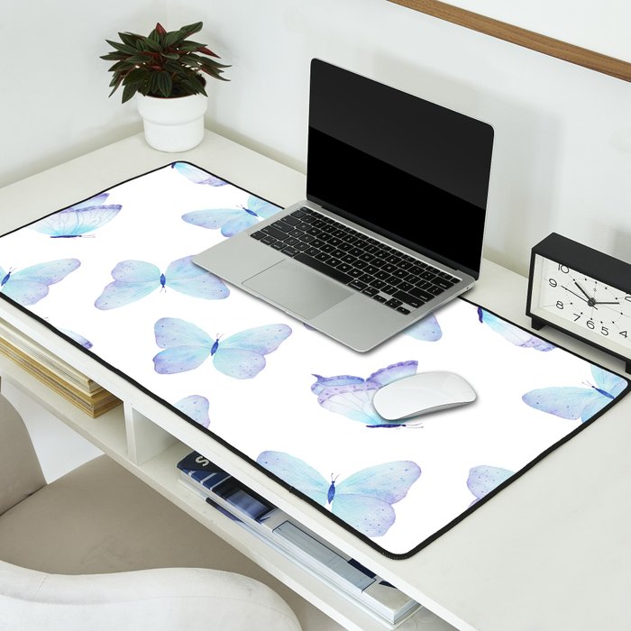 Lilac aqua blue watercolor hand painted butterfly Desk Mat Gallery Image 2