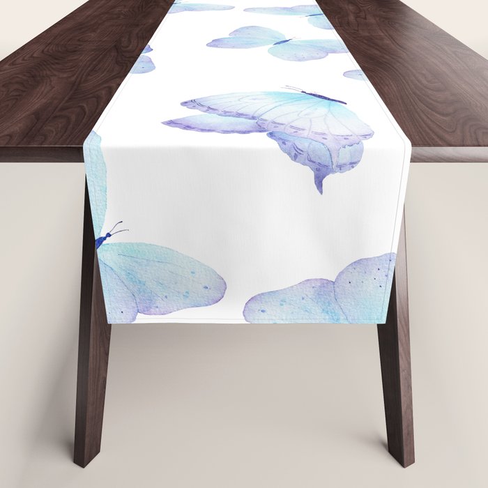 Lilac aqua blue watercolor hand painted butterfly Table Runner Gallery Image 1