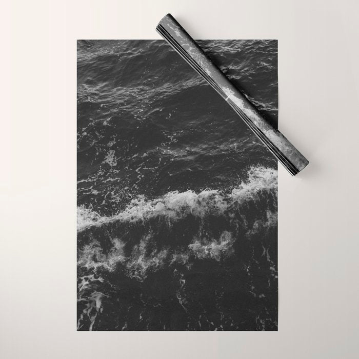 Dark Ocean in Black and. White Wrapping Paper Gallery Image 1