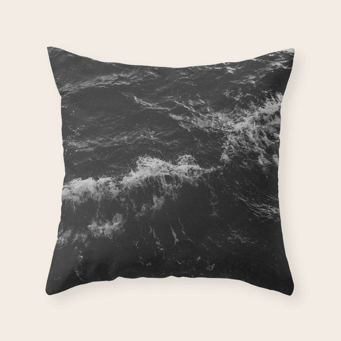 Dark Ocean in Black and. White Throw Pillow Gallery Image 1