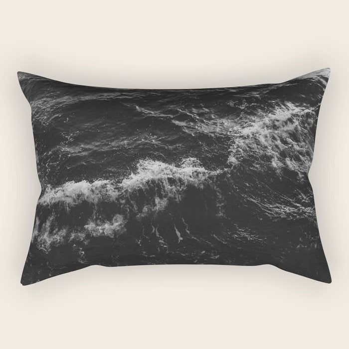 Dark Ocean in Black and. White Rectangular Pillow Gallery Image 2
