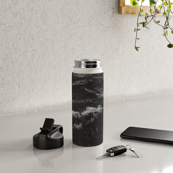 Dark Ocean in Black and. White Water Bottle Gallery Image 4