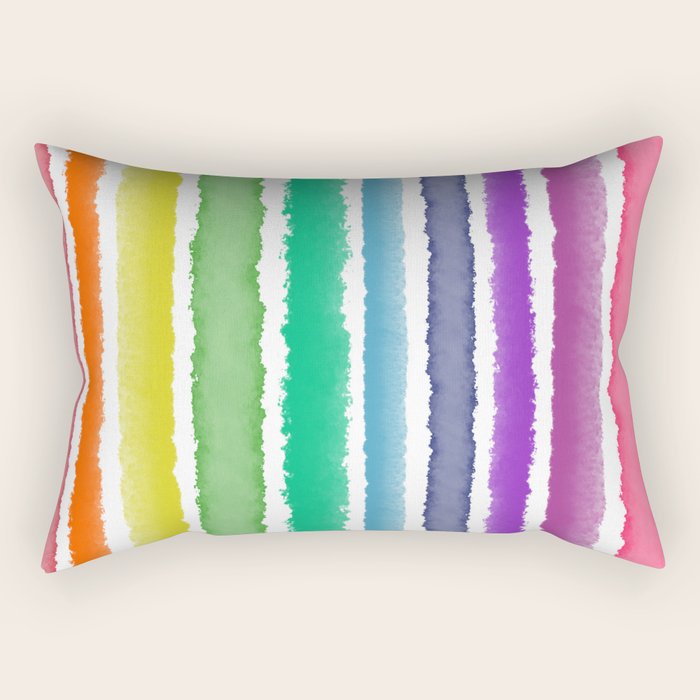 Wide Watercolor Stripes - Rainbow Colors Rectangular Pillow Gallery Image 1