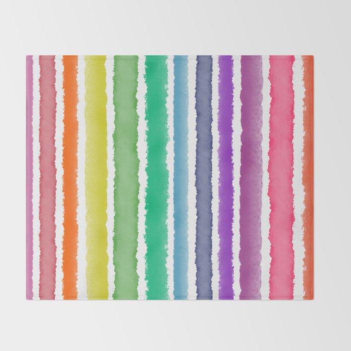Wide Watercolor Stripes - Rainbow Colors Throw Blanket Gallery Image 2