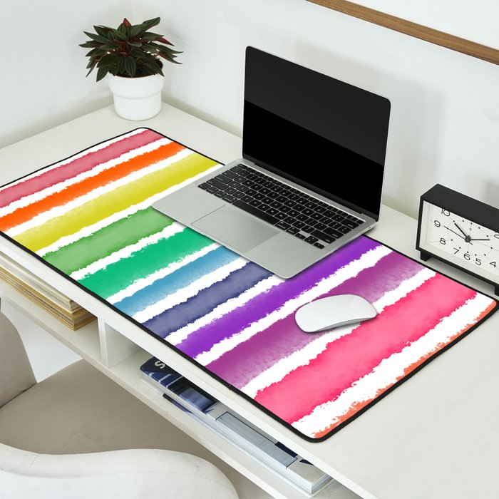 Wide Watercolor Stripes - Rainbow Colors Desk Mat Gallery Image 2