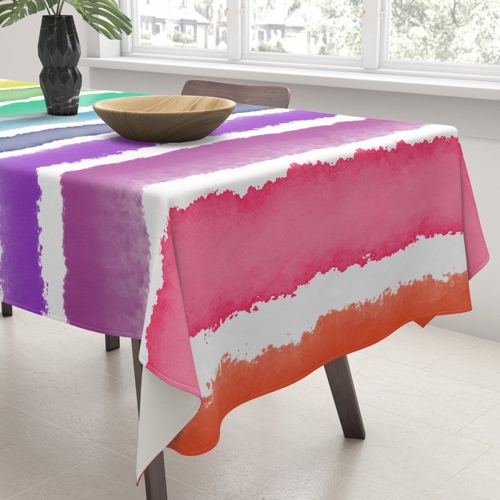 Wide Watercolor Stripes - Rainbow Colors Tablecloth Gallery Image 3