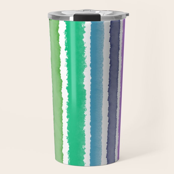 Wide Watercolor Stripes - Rainbow Colors Travel Mug Gallery Image 1