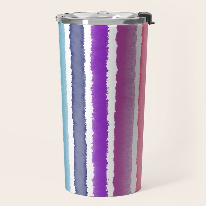 Wide Watercolor Stripes - Rainbow Colors Travel Mug Gallery Image 2