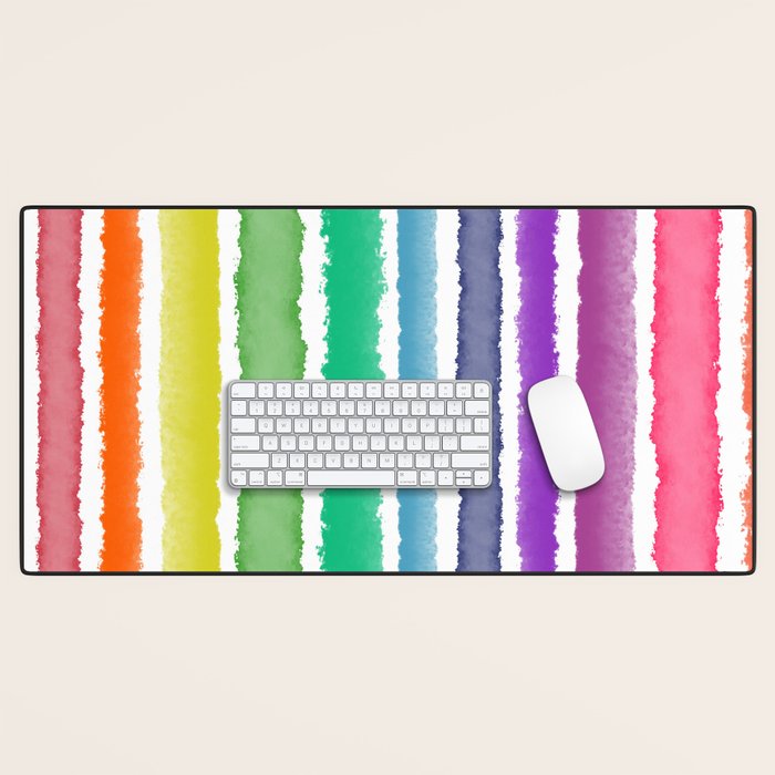 Wide Watercolor Stripes - Rainbow Colors Desk Mat Gallery Image 1