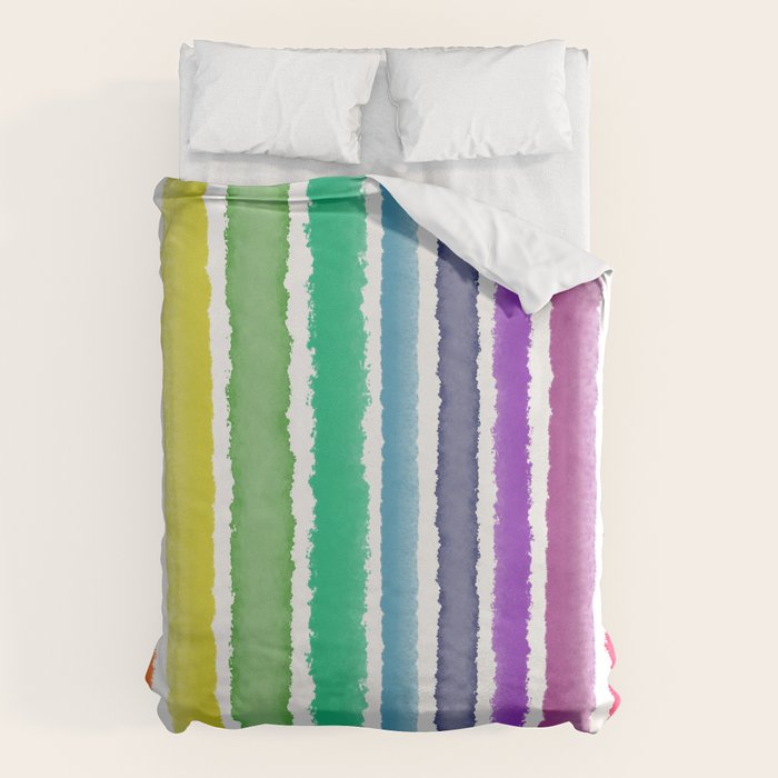 Wide Watercolor Stripes - Rainbow Colors Duvet Cover Gallery Image 1