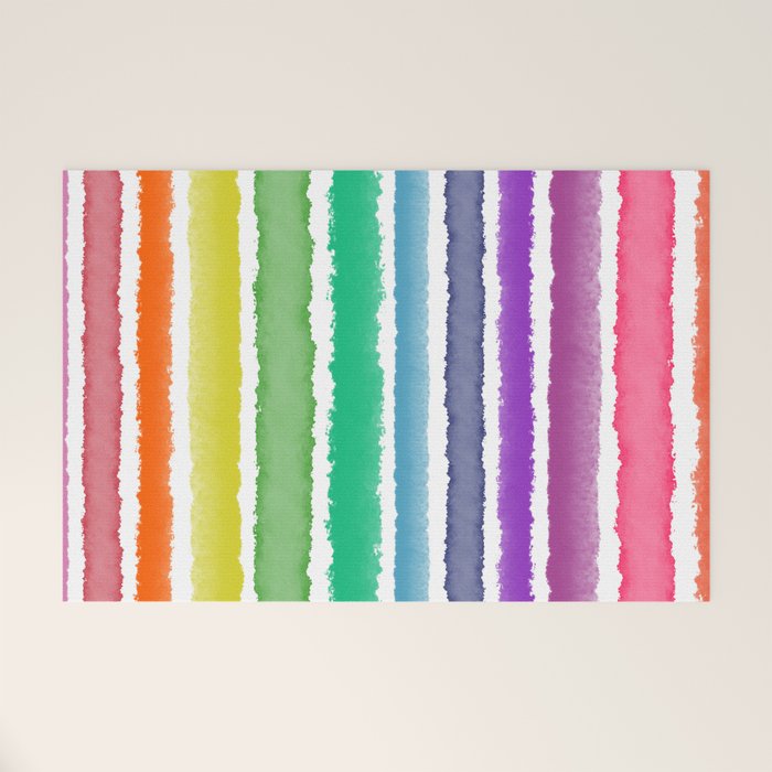 Wide Watercolor Stripes - Rainbow Colors Welcome Mat Gallery Image 1