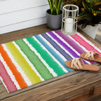 Wide Watercolor Stripes - Rainbow Colors Outdoor Rug Gallery Image 2
