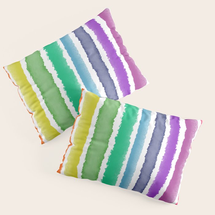 Wide Watercolor Stripes - Rainbow Colors Pillow Sham Gallery Image 1