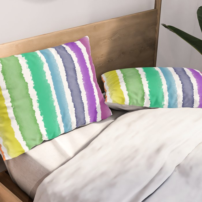 Wide Watercolor Stripes - Rainbow Colors Pillow Sham Gallery Image 2