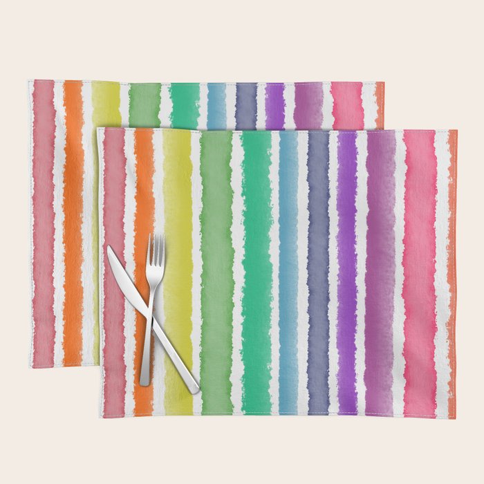 Wide Watercolor Stripes - Rainbow Colors Placemat Gallery Image 1
