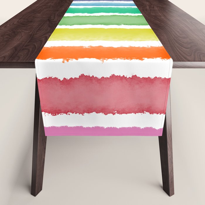 Wide Watercolor Stripes - Rainbow Colors Table Runner Gallery Image 1