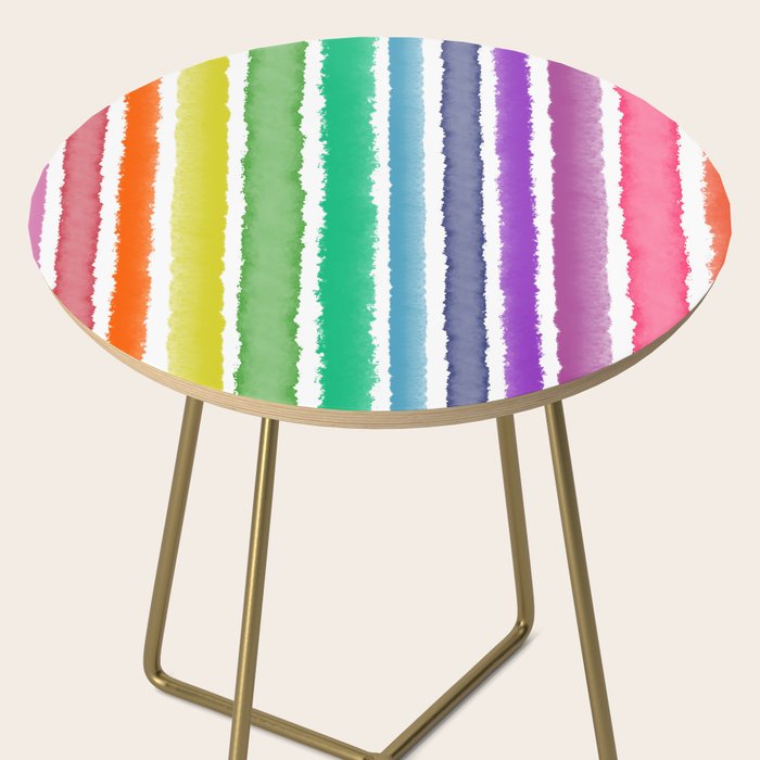 Wide Watercolor Stripes - Rainbow Colors Side Table Gallery Image 2