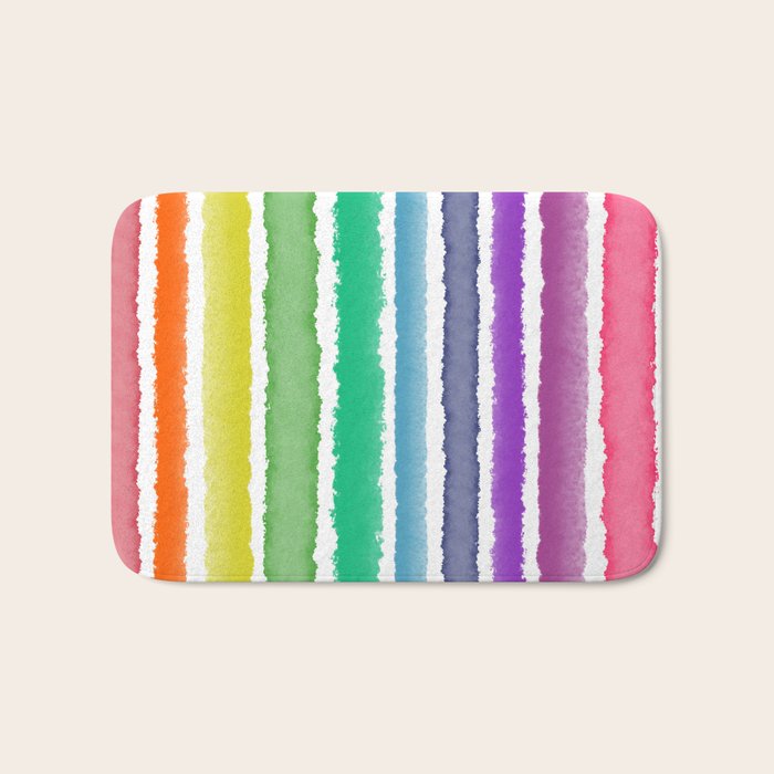 Wide Watercolor Stripes - Rainbow Colors Bath Mat Gallery Image 1