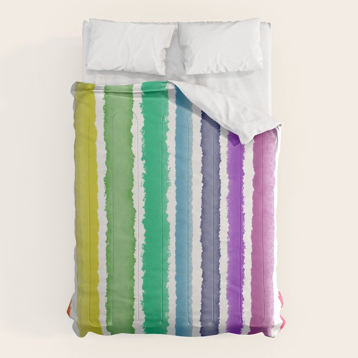 Wide Watercolor Stripes - Rainbow Colors Comforter Gallery Image 1