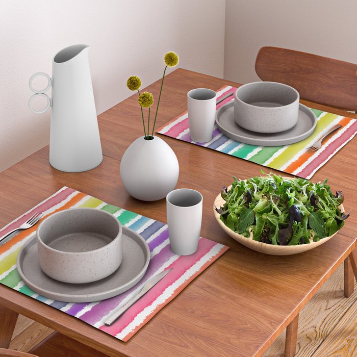Wide Watercolor Stripes - Rainbow Colors Placemat Gallery Image 2