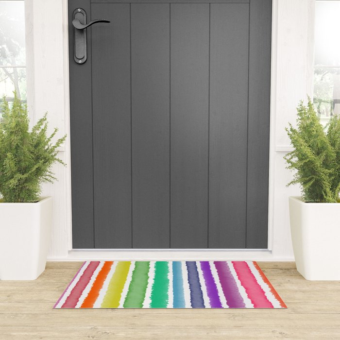 Wide Watercolor Stripes - Rainbow Colors Welcome Mat Gallery Image 3