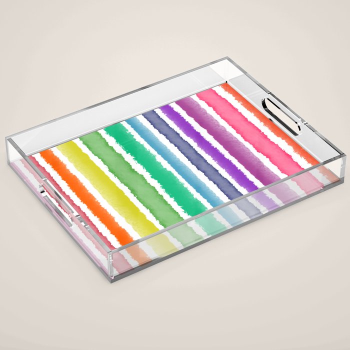Wide Watercolor Stripes - Rainbow Colors Acrylic Tray Gallery Image 1
