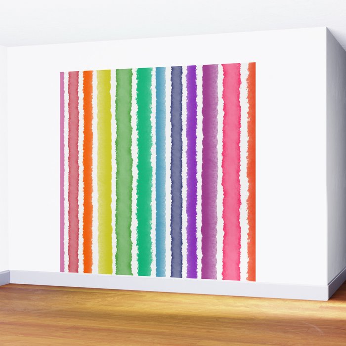 Wide Watercolor Stripes - Rainbow Colors Wall Mural Gallery Image 2