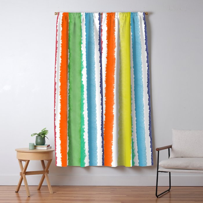 Wide Watercolor Stripes - Rainbow Colors Window Curtain Gallery Image 1