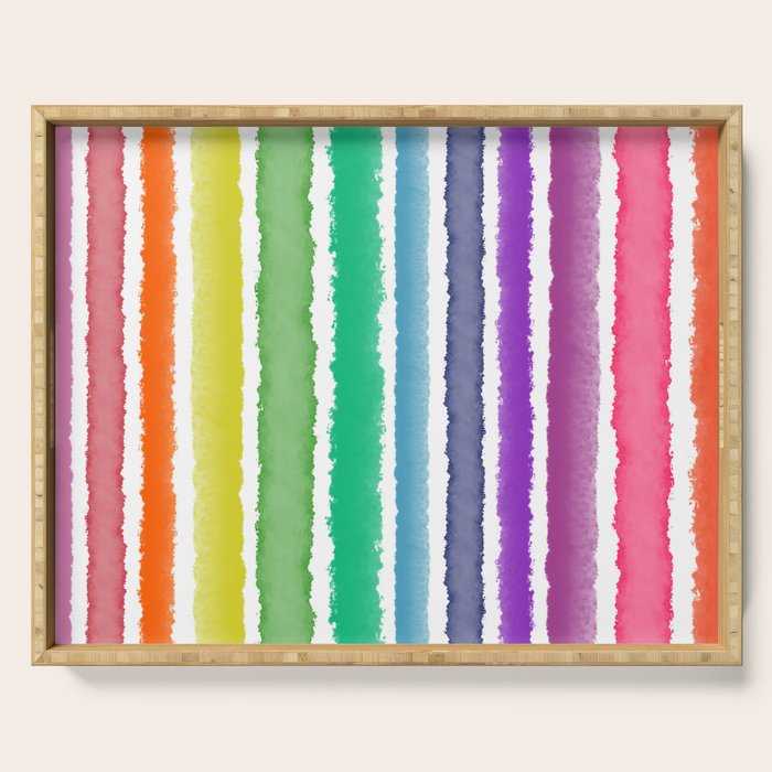 Wide Watercolor Stripes - Rainbow Colors Serving Tray Gallery Image 1