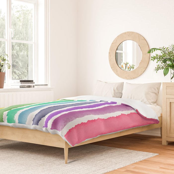 Wide Watercolor Stripes - Rainbow Colors Duvet Cover Gallery Image 2