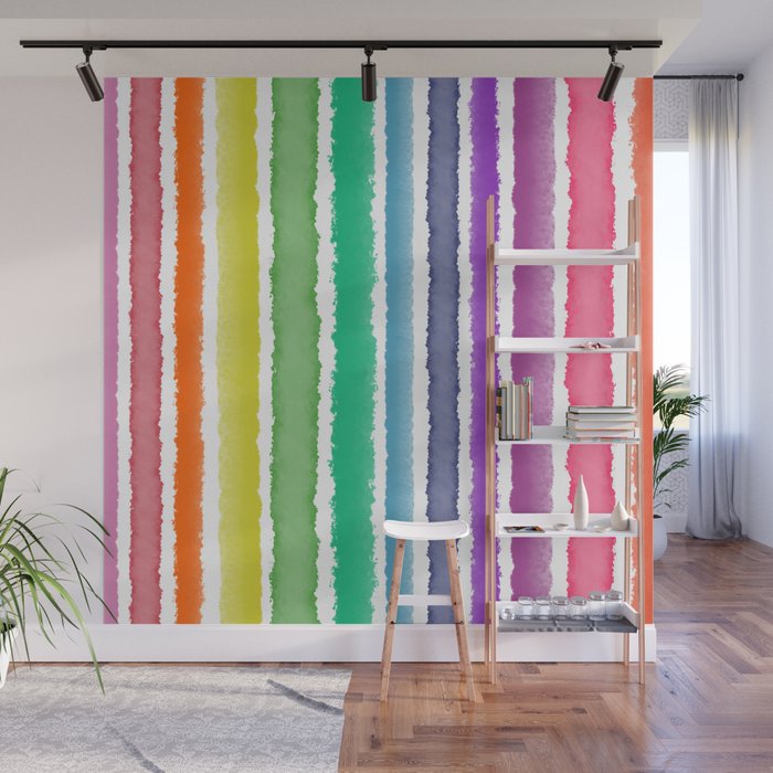 Wide Watercolor Stripes - Rainbow Colors Wall Mural Gallery Image 1