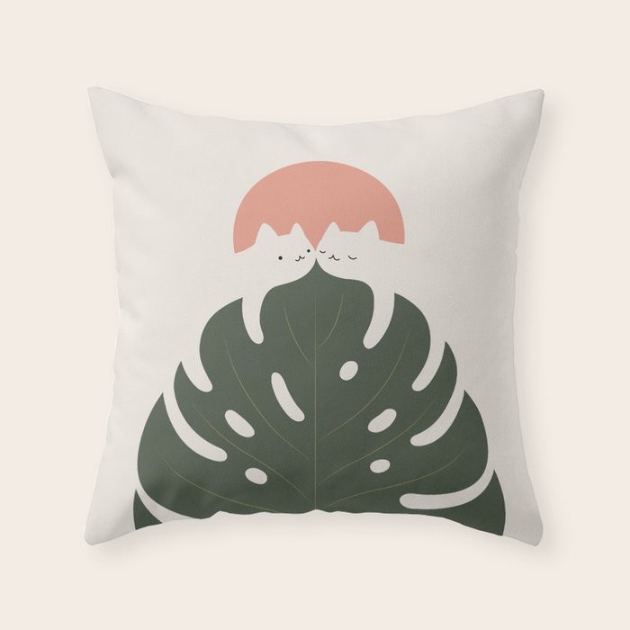Cat and Plant 37 Throw Pillow Gallery Image 1