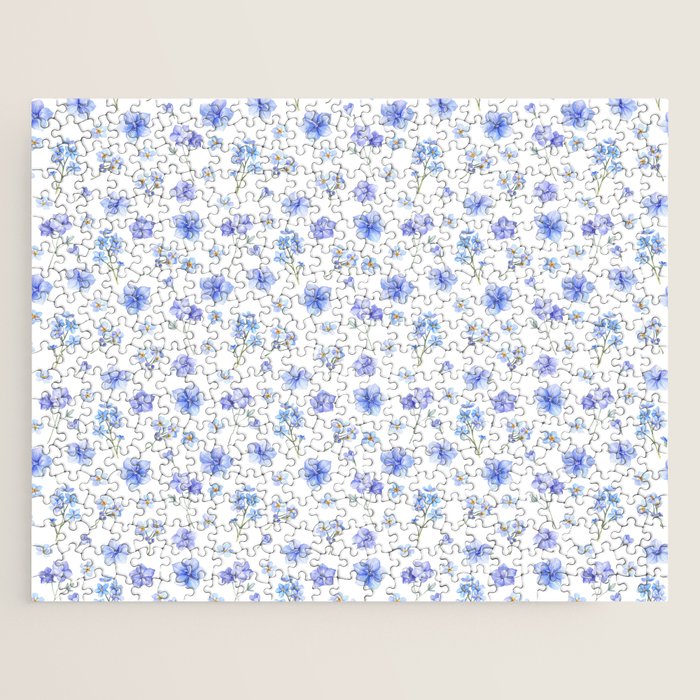 Elegant blush blue yellow watercolor floral pattern Jigsaw Puzzle Gallery Image 1