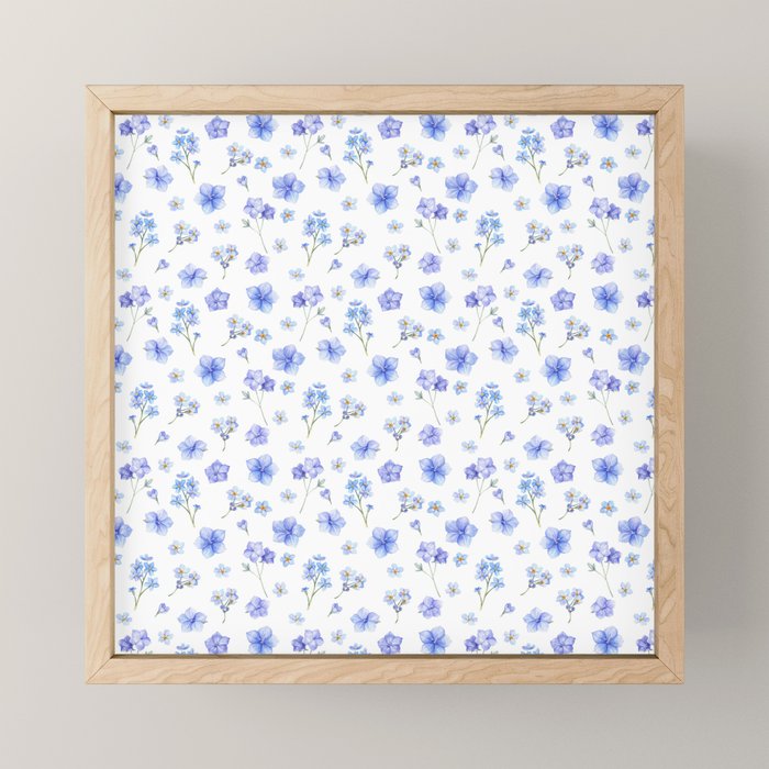 Elegant blush blue yellow watercolor floral pattern Mini Art Print Gallery Image 1