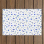 Elegant blush blue yellow watercolor floral pattern Outdoor Rug Gallery Image 1