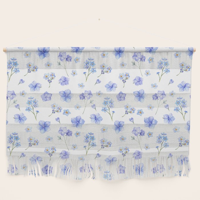 Elegant blush blue yellow watercolor floral pattern Wall Hanging Gallery Image 1