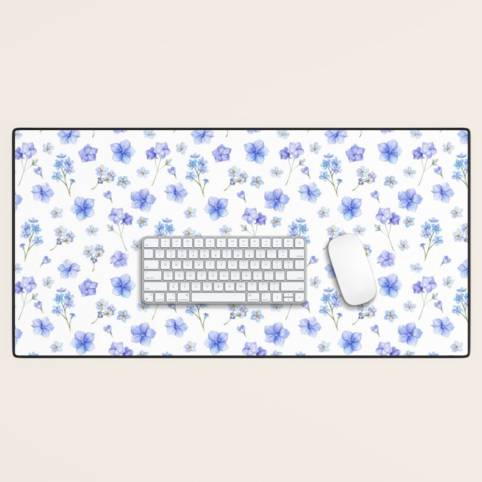 Elegant blush blue yellow watercolor floral pattern Desk Mat Gallery Image 1