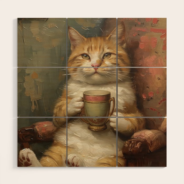 Tea Time Cat II Wood Wall Art Gallery Image 1