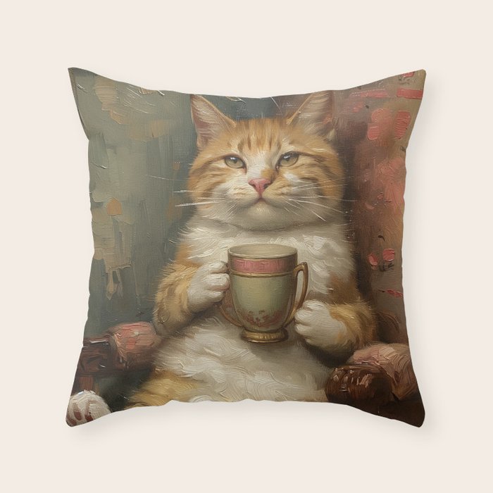 Tea Time Cat II Throw Pillow Gallery Image 6