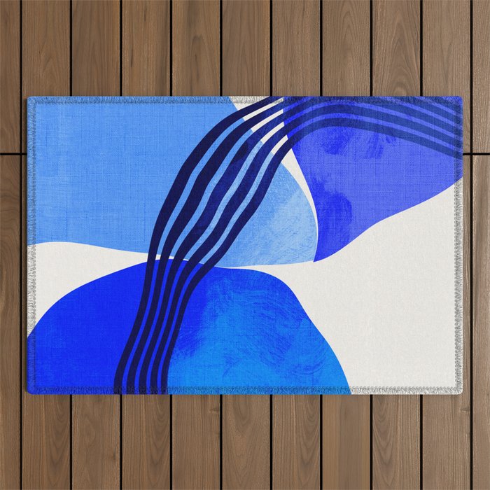 minimal mid century mod organic shapes blue Outdoor Rug Gallery Image 1