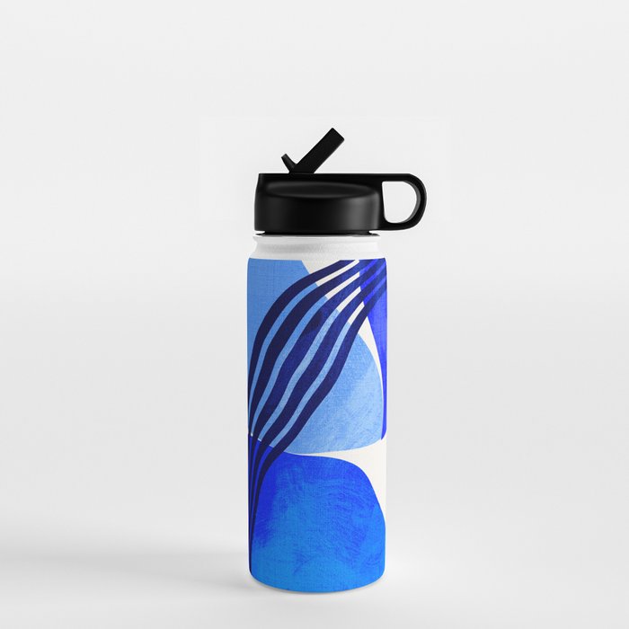 minimal mid century mod organic shapes blue Water Bottle Gallery Image 1