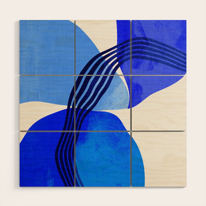 minimal mid century mod organic shapes blue Wood Wall Art Gallery Image 1